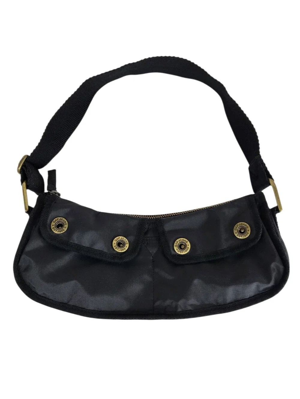 Gap Black Satin Nylon Cargo Hobo Bag Y2K Utility Purse Techwear VTG 2004 Sz S/M